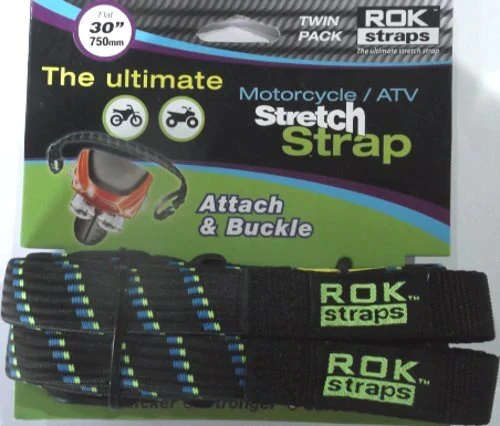 Motorcycle ATV 450mm Stretch Rok Strap Black With Blue/ Green Twist (Pair) 3 Motorcycle ATV 450mm Stretch Rok Strap Black With Blue/ Green Twist (Pair)